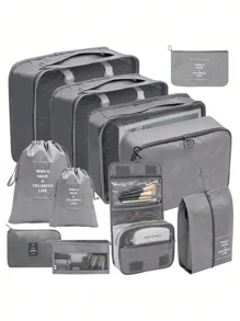 11 件套旅行行李打包立方体收纳袋套装，含洗漱包、化妆包、内衣、鞋子和服装分类收纳袋，旅行收纳袋，用于衣物行李收纳袋套装，邮轮度假海滩度假用品包装袋，夏季旅行必备女士手提箱内衣袋房间装饰返校用品