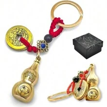 1 Set Of 12 Zodiac Feng Shui Gourd Keychains Gift Box - Brass Gourd, Lucky Coin, Bringinging Good Luck And Wealth, Chinese Style Pendant, Suitable For Collection And Gifting - Bronze - View 17