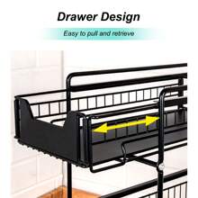 Set Of 2 Kitchen Storage Baskets - Extendable - 2 Levels - White/Black - Kitchen, Bathroom - 黑色 - 查看 6