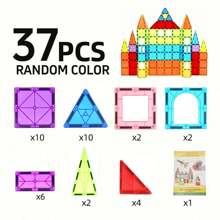 Marphy 37/61pcs Magnetic Ceramic Tiles, Colorful Magnetic Building Blocks Set, Unique Transparent 3D Magnetic Tiles, Preschool Magnetic Construction Toys