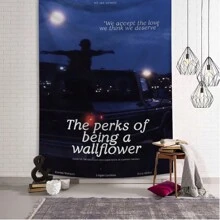 1 tấm thảm in họa tiết The Perks Of Being A Wallflower, đồ trang trí tường bằng vải polyester treo cho phòng khách, phòng ngủ, văn phòng, trang trí nhà cửa, tiệc tùng, vải treo tường hình chữ nhật cho nhà bếp có rèm, đi kèm 3 đinh treo tường và 2 kẹp, thảm treo tường - Nhiều màu - Xem 5