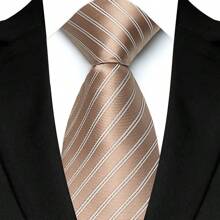 GOADAFOO 奢华 8CM 男士领带白色米色纯色圆点条纹领带男士新郎提花编织领带适合商务婚礼派对 - 米色 - 查看 5