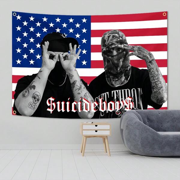 1 pieza Bandera tapiz de decoración del hogar con diseño de música suicida, estilo Hip Hop americano, arte de rapero, meme divertido, para decoración de dormitorio, sala de estar, universidad, cabecera o exteriores