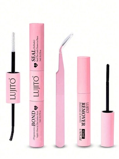 LUJITO 10毫升睫毛胶水和封层套装，超强粘合剂，适用于DIY睫毛嫁接，包含4.5毫升睫毛胶水卸除液和睫毛镊子，防水簇状睫毛胶水，睫毛嫁接套装化妆工具，低致敏性液体粘合剂，适用于DIY睫毛嫁接和个人化妆。