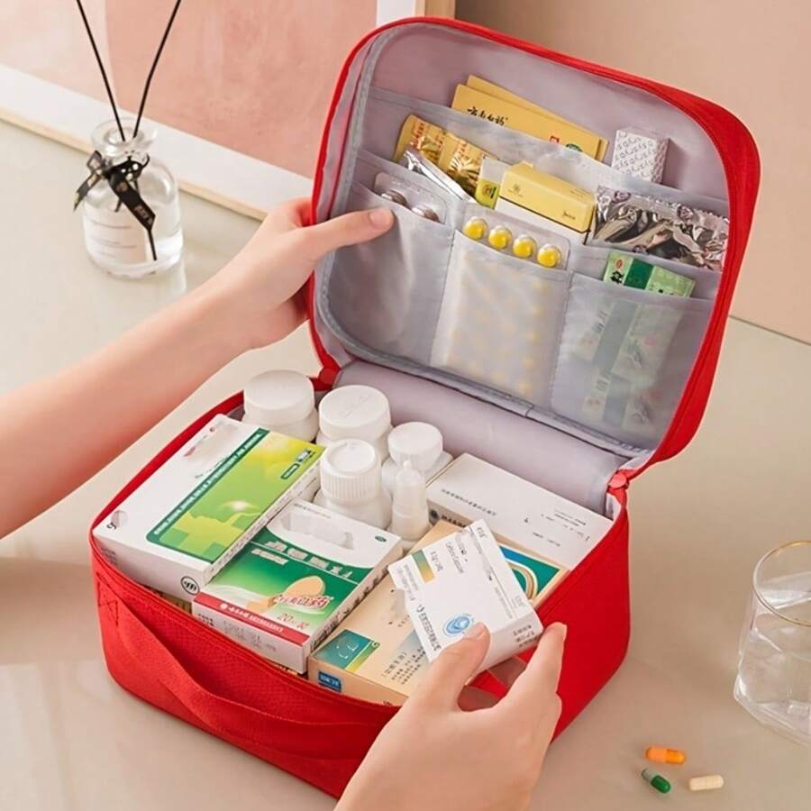 Large Capacity Portable Medicine Box - Compact Travel Bag For Home, First Aid, And Emergency Use - Empty Bag, No First Aid Accessories Included - Multicolor - View 1