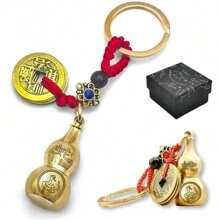 1 Set Of 12 Zodiac Feng Shui Gourd Keychains Gift Box - Brass Gourd, Lucky Coin, Bringinging Good Luck And Wealth, Chinese Style Pendant, Suitable For Collection And Gifting - Bronze - View 11