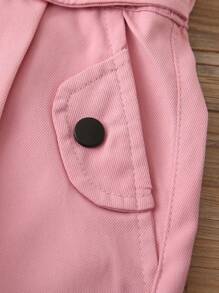 Pantalones cargo de unicolor de tiro alto para niña preadolescente con cuello vuelto y decoraciones en la cintura, diseño de pierna recta suelta, apropiado para la escuela, salidas y uso diario, primavera/verano/otoño - Rosa - Ver 10