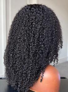 180% 密度卷发假发，带刘海，适合派对和日常生活，22 英寸，最适合 4x4 的自然卷发假发，蕾丝闭合前部假发，真人发假发，漂白结，预拔透明蕾丝，适合所有皮肤 - 黑色 - 查看 7