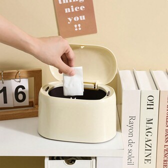 1 件装桌面迷你垃圾桶，按压盖双层办公室家用桌面小纸篓，塑料垃圾箱