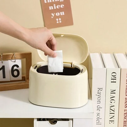 1 件装桌面迷你垃圾桶，按压盖双层办公室家用桌面小纸篓，塑料垃圾箱