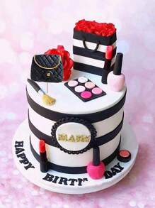 10 件或 6 件化妆蛋糕装饰、水疗生日蛋糕装饰、水疗派对用品、沙龙生日装饰，包括仿真化妆刷、眼影盘、口红、纸质生日快乐卡等，适用于女性生日蛋糕装饰、单身派对蛋糕装饰（手工制作，轻微瑕疵属正常现象，介意请勿购买） - 彩色 - 查看 2