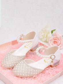 Kids Crystal High Heel Shoes, Girls Princess Shoes, Rhinestone White Wedding Party Dress Shoes, Toddler Girl Closed Toe Sandals