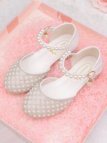Kids Crystal High Heel Shoes, Girls Princess Shoes, Rhinestone White Wedding Party Dress Shoes, Toddler Girl Closed Toe Sandals