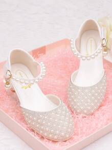 Kids Crystal High Heel Shoes, Girls Princess Shoes, Rhinestone White Wedding Party Dress Shoes, Toddler Girl Closed Toe Sandals
