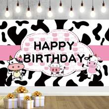 1 pieza Fondo de fotografía con diseño de vaca de dibujos animados para granja, tela de poliéster con manchas de vaca, pancarta para fiesta de 59.1*39.4/82.7*59.1/90.6*70.9 pulgadas, fondo para fotografía de recién nacidos, interior y exterior, Día de San Valentín - Multicolor - Ver 1