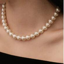 圆形白色仿贝壳珍珠项链串 | 珍珠颈链 | 女士珠宝 | 送给妈妈、妻子、姐妹、最好的朋友的生日圣诞礼物，不含礼品盒 - 40CM長度項鍊 - 查看 10