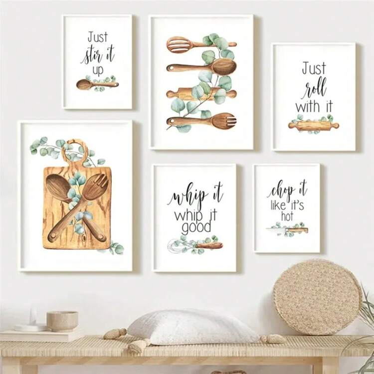 1 pieza Decoración de pared de arte para el hogar de la cocina Pintura en lienzo abstracta de utensilios de cocina Pósteres de pared sin marco - Multicolor - Añade 1