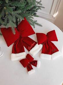 1 件定制刺绣圣诞装饰蝴蝶结装饰，红色植绒 3D 蝴蝶结圣诞树植绒装饰，适用于商店橱窗展示，可作为家人和朋友的礼物