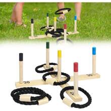 LILIIN Ringwurfspiel aus Holz Wurfspiel Outdoor & Indoor Werfen Spiel 1 Wurfkreuz, 5 Wurfringe und 5 Spielstäben Ring Wurfspiel Gartenspiele für Kinder und Erwachsene