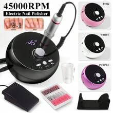 LIMEGIRL Máy mài móng chuyên nghiệp mới, tốc độ 45000 vòng/phút, thích hợp cho móng acrylic và móng gel, bộ dũa móng điện, siêu êm, bộ dụng cụ mài móng dạng bút đánh bóng mới, dùng tại nhà và salon, kèm theo 6 đầu mài và mũi khoan. - Phích cắm loại C của EU (220-240V) - Xem 10