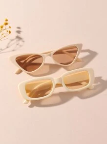 2pairs Kids Personalized Simple Cat Eye Square Fashion Glasses, Suitable For Teenagers