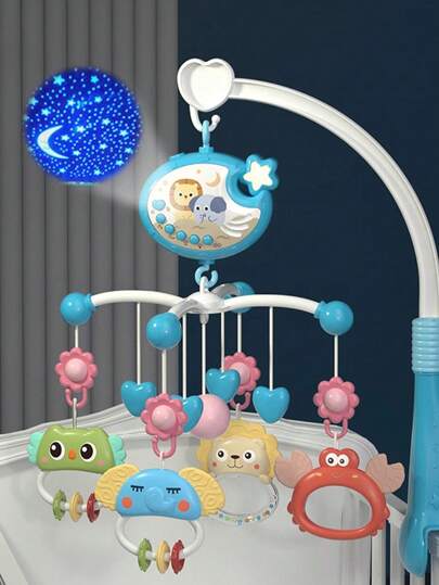 1pc Baby Crib Mobile With Music, Light And Projection, 45° Scientific Angle To Prevent Squint, 360° Rotatable, Teething Toy, Warm Night Light, Fantasy Projection, Educational, Soothing Toy, Thanksgiving, Christmas, Birthday Gift