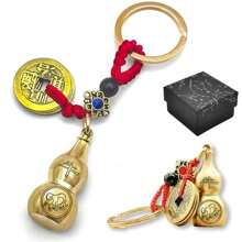 1 Set Of 12 Zodiac Feng Shui Gourd Keychains Gift Box - Brass Gourd, Lucky Coin, Bringinging Good Luck And Wealth, Chinese Style Pendant, Suitable For Collection And Gifting - Bronze - View 13