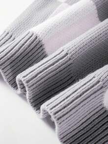 圆领格纹灰色主教袖优雅毛衣，长袖上衣