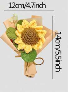1 Bouquet Small Faux Knitting Sunflower With Eucalyptus Leaves, Autumn Artificial Crochet Flower Fall Fake Plant Eucalyptus Flowers Bride Bouquets Arrangement For Home Mom Birthday Wedding Party Back To School Supplies Thanksgiving Christmas Holiday Essentials Gift