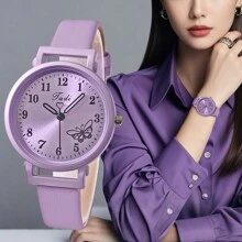 2入組女款手錶和小錢包，蝴蝶圖案女式口袋錢包女士手錶石英鍾表節日禮物情人節