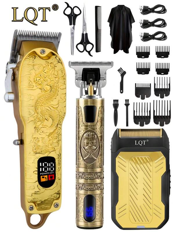 LQT LQT 1/2/3pcs,Professional Men's Hair Trimmer And Razor 3 Piecesset, USB Charging, LED Display, Professional Cordless Hair Trimmer And Beard Trimmer, The Best Choice For Hairdressers Or Families,Father's Day Gift