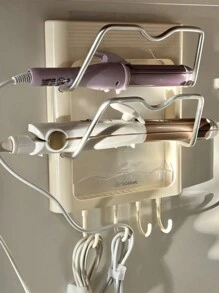 1pc Wall Mounted Curling Iron Holder, No-Drill Bathroom Bedroom Countertop Storage Rack With Hooks, Heat Resistant - Multicolor - View 7