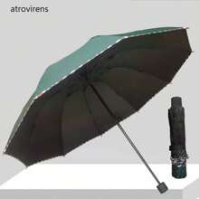 1把10骨黑色雨伞，两用折叠伞，格子饰边，促销印花雨伞