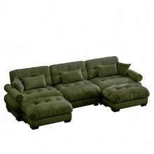 Oversized Modular Sectional Sofa, 130 Inch U Shaped Couch Set For Living Room, 3-Seater Comfy Velvet Cloud Couches With Movable Ottoman, Round Bolster Armrest - Green+2 Ottomans - View 9