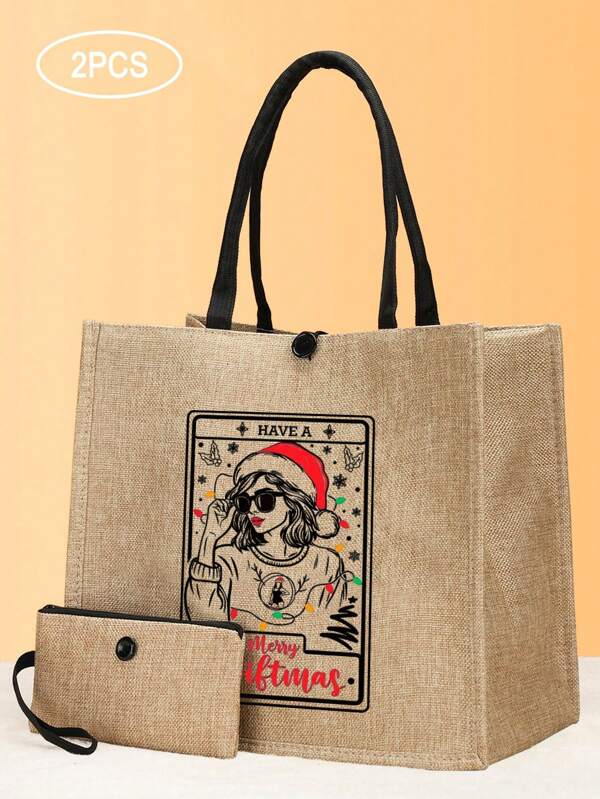 Sac cadeau avec graphique de Noël, sac en toile de jute, convient pour les vacances, Noël, meilleur cadeau