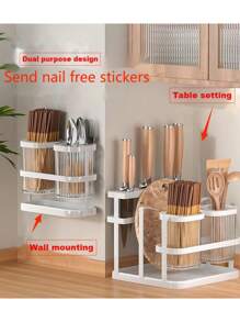 1 Khay đựng đồ dùng nhà bếp đa năng, thích hợp để cất dao và đồ dùng trên bàn, có thể treo mà không cần đục lỗ, có thể đặt trên mặt bàn - Nhiều màu - Xem 1