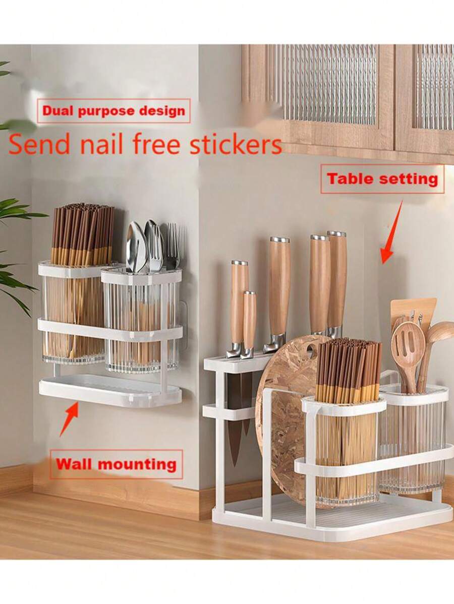 1 Khay đựng đồ dùng nhà bếp đa năng, thích hợp để cất dao và đồ dùng trên bàn, có thể treo mà không cần đục lỗ, có thể đặt trên mặt bàn - Nhiều màu - Xem 1