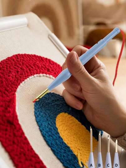 DIY Punching Needle Set - Stainless Steel Manual Pen With Thick Plastic Handle, Light Blue - Year-Round Handcraft Embroidery And Weaving Tool Suitable For Creative Projects