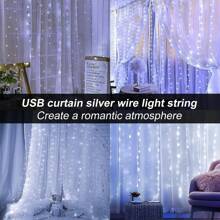 1pc 3x1m/3x3m 100/300 LED Copper Wire Curtain Lights, Waterproof Fairy Lights With USB Remote For Party Decorations - White - View 4