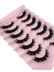 HBZGTLAD 7 对自然猫眼 3D 仿貂皮睫毛，纤长浓密假睫毛，质地柔软 - 黑色 - 查看 5