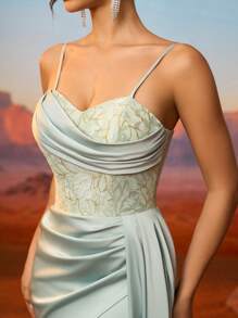 Women's Front Slit Side Ruched Open Back Lace Up Formal Evening Dress Party Dress Wedding Guest Dress,Gown - Green - View 5