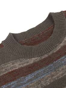 Women Sweater, Vintage Long Sleeve Crew Neck Striped Knit Pullover Tops For Casual Daily - Xám - Xem 9