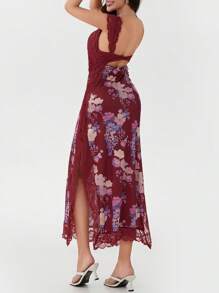 Women's Y2K Summer Bodycon Maxi Dress Floral Print Lace Patchwork Long Dress Sleeveless Backless V Neck Party Dress Beach Vacation Sundress - Đỏ - Xem 5