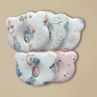 1 件新生儿卡通熊透气塑身枕 0-12 个月婴儿头部矫正防斜头枕 适合日常使用