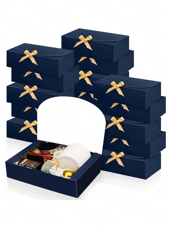 10 stuks - Marineblauwe geschenkdoos met deksel, blauwe kraft geschenkdoos, aanzoekdoos voor bruidsmeisjes met lint, voor bruiloft, verpakking, cadeaus, verjaardag, cupcakedozen, Valentijnsdag geschenkdoos