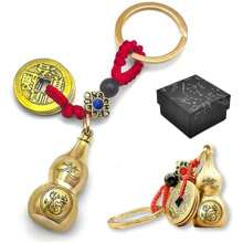 1 Set Of 12 Zodiac Feng Shui Gourd Keychains Gift Box - Brass Gourd, Lucky Coin, Bringinging Good Luck And Wealth, Chinese Style Pendant, Suitable For Collection And Gifting - Bronze - View 3