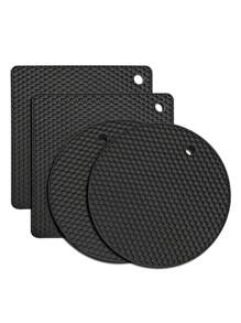 Pack Of 4, Multi-Purpose Silicone Thermal Insulation Pad, Microwave Oven Pad, Kitchen Thermal Pad, Hot Dish Thermal Insulation Pad, Placemat, Suitable For Hot Pot Pots, Bowls, Kitchen Counters, Heat Resistant - Black - View 9