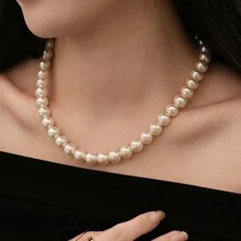 Round White Simulated Shell Pearl Necklace Strand | Pearl Choker Necklace | Jewelry For Women | Birthday Christmas Gift For Mom Wife Sister Best Friend, Gift Box Not Included - 45CM Length Necklace - View 13