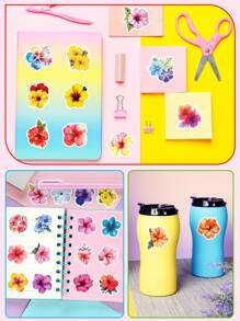 50/100 Stück Hibiskus Blumen Aufkleber, Frühlings-Blumen-Kunst Vinyl wasserfeste Aufkleber für Wasserflaschen, Laptops, süße Geschenke für Freunde, Partygeschenke, schöne Aufkleber für Kinder Erwachsene Jugendliche, Schulanfang