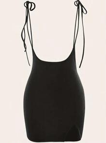 Street Basic Tie Up Skirt Simple Stretchy Tube Pencil Mini Skirt - màu đen - Xem 2